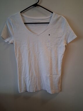 Tommy Hilfiger White V-Neck Women's Tee